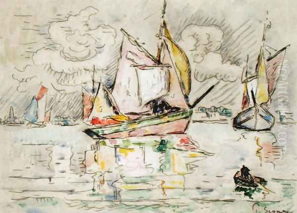 Fishing Boats Oil Painting by Paul Signac