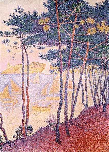 Sailing boats and pine trees, 1896 Oil Painting by Paul Signac