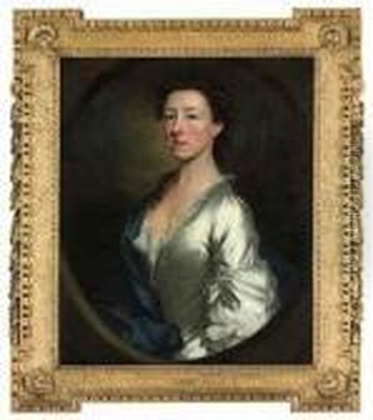 Portrait Of Grace, Countess Of 
Dysart (1713-1755), Half-length, Ina Silver Dress And Blue Shawl, In A 
Feigned Oval Oil Painting by Allan Ramsay