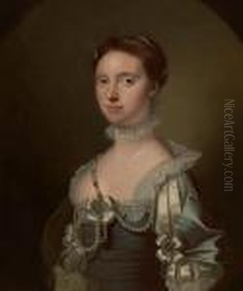 Barbara, Lady Johnstone Of Westerhall, In Ablue Grey Dress Oil Painting by Allan Ramsay