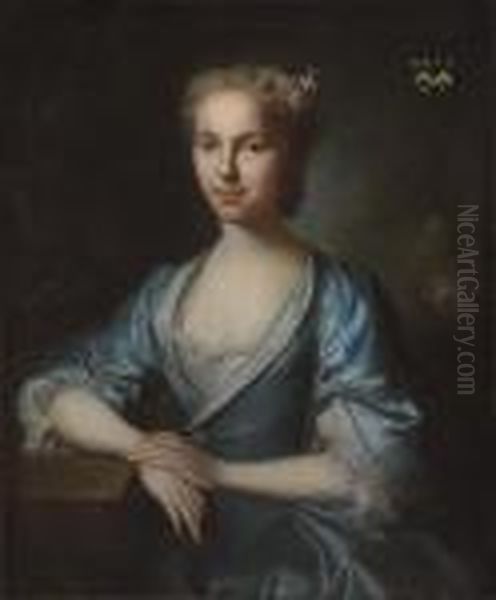 Portrait Of Agnes Fytche, Half-length, In A Blue Silk Dress Oil Painting by Allan Ramsay