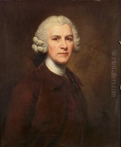 Portrait Of A Gentleman, Half-length, In A Brown Coat With A White Cravat Oil Painting by Allan Ramsay