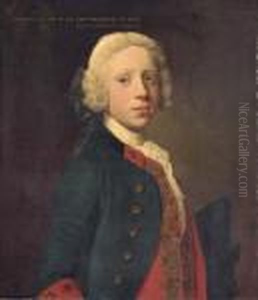 Portrait Of Marescoe Frederick, 
Half-length, In A Blue Militarycoat And Red Waistcoat, Holding A Tricorn Oil Painting by Allan Ramsay