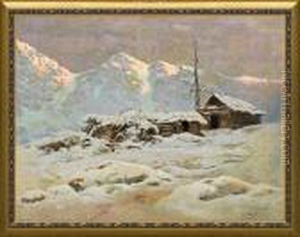 Snowy Mountains Oil Painting by Jozef Rapacki