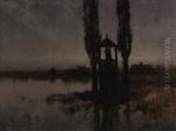 Nocturnal Marshland Oil Painting by Jozef Rapacki