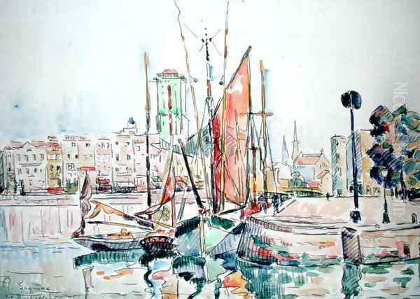 La Rochelle: Boats and House Oil Painting by Paul Signac