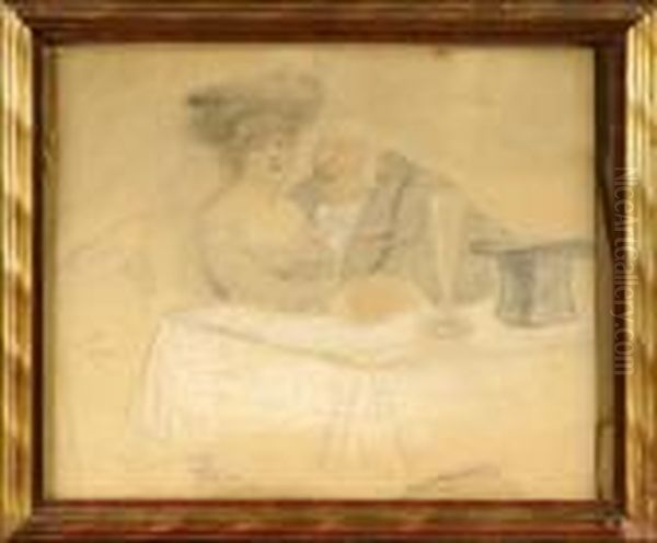 Couple Attable Oil Painting by Armand Rassenfosse