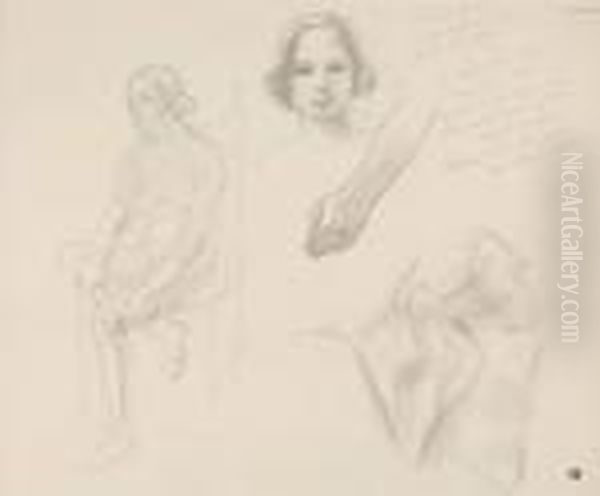 Croquis Preparatoires, Dont Un Avec Le Poeme Oil Painting by Armand Rassenfosse