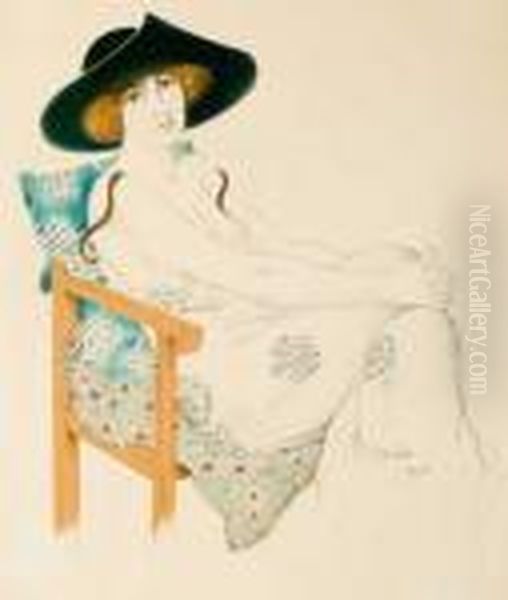 Femme Assise Au Large Chapeau Noir Oil Painting by Armand Rassenfosse