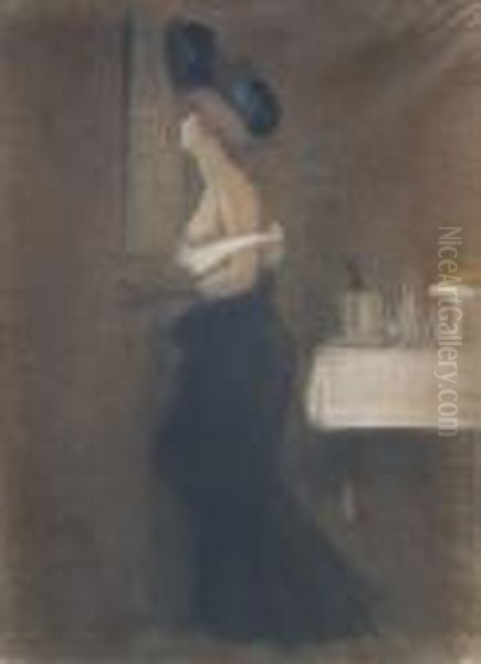 Publieke Vrouw In Een Interieur - Prostituee Dans Uninterieur. Oil Painting by Armand Rassenfosse