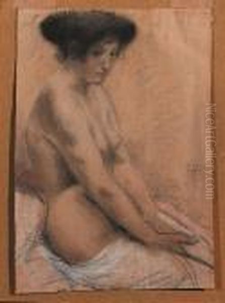 A Seated Nude Oil Painting by Armand Rassenfosse