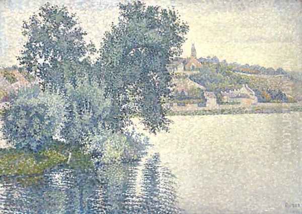 Herblay. Temps gris. Saules Oil Painting by Paul Signac