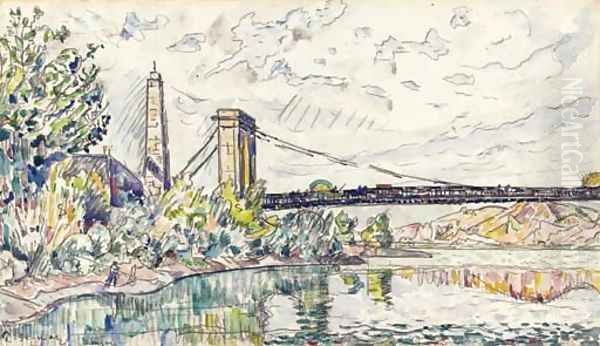 Pont suspendu sur la Rance Oil Painting by Paul Signac