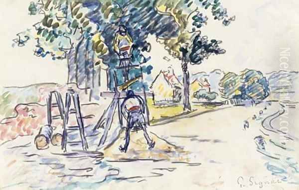 Samois, travailleurs sur la route Oil Painting by Paul Signac