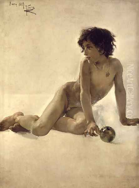 El niño de la bola (Boy with a ball) Oil Painting by Joaquin Sorolla Y Bastida