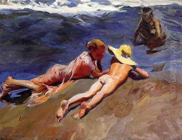 On the Sand, Valencia Beach Oil Painting by Joaquin Sorolla Y Bastida