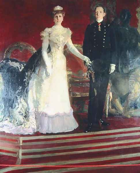 Portrait of King Alfonso XIII of Spain, and his mother, Queen Maria Christina Oil Painting by Joaquin Sorolla Y Bastida