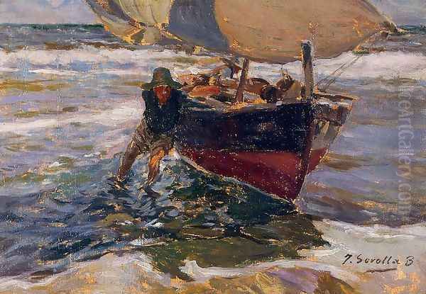 Beaching the Boat (study) Oil Painting by Joaquin Sorolla Y Bastida