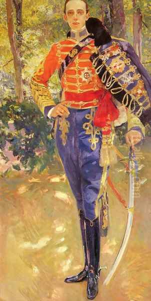 Retrato del Rey Don Alfonso XIII con el uniforme de husares (Portrait of King Alfonso XIII in a Hussar's Uniform) Oil Painting by Joaquin Sorolla Y Bastida