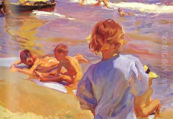 Ninos en la playa (Valencia) (Children on the Beach (Valencia)) Oil Painting by Joaquin Sorolla Y Bastida