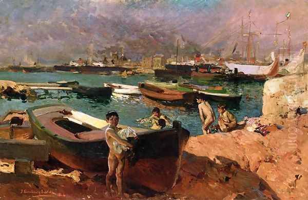 Valencia's Port Oil Painting by Joaquin Sorolla Y Bastida