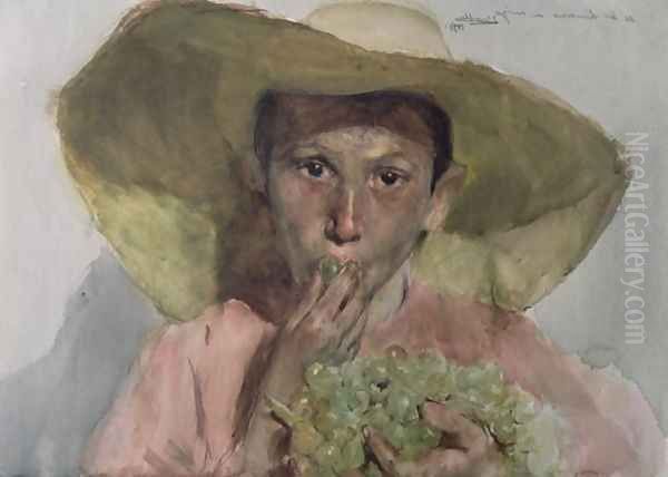 Boy Eating Grapes, 1890 Oil Painting by Joaquin Sorolla Y Bastida