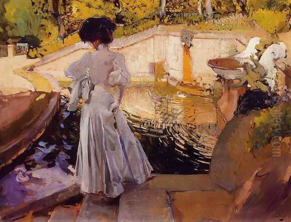 Maria, Watching the Fish, Granja Oil Painting by Joaquin Sorolla Y Bastida