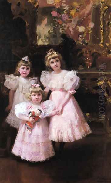 The Three Errazuriz Sisters Oil Painting by Joaquin Sorolla Y Bastida