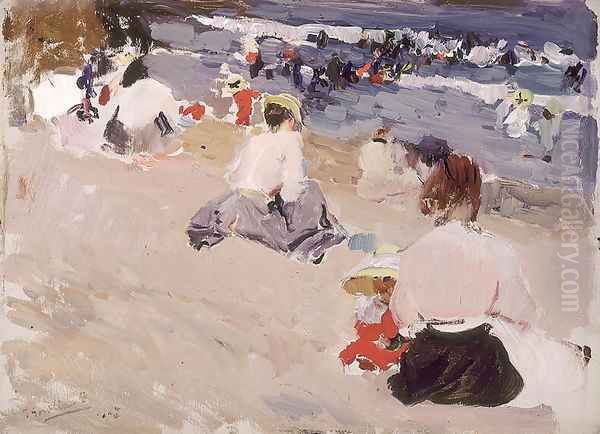 People Sitting on the Beach, 1906 Oil Painting by Joaquin Sorolla Y Bastida