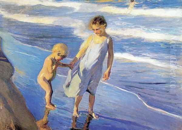 Valencia, two children on a beach Oil Painting by Joaquin Sorolla Y Bastida