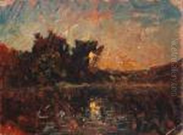 Coucher De Soleil Oil Painting by Francois Auguste Ravier