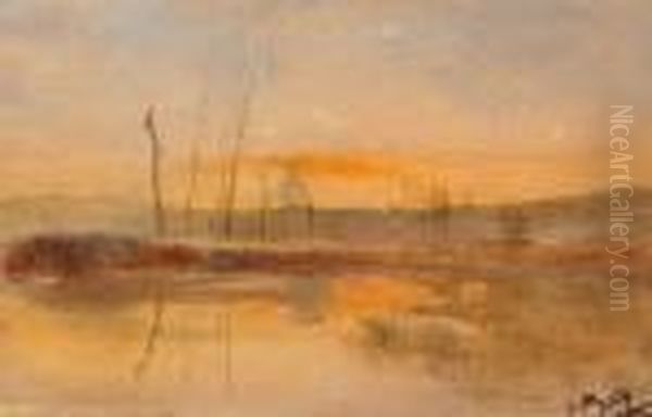 Vers L'etang De Roche, Lever De Soleil Oil Painting by Francois Auguste Ravier