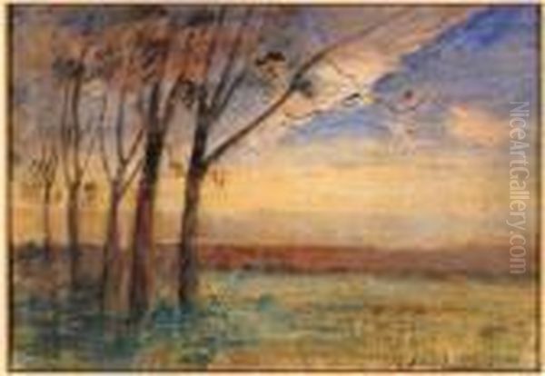 Plaine Aux Grands Arbres Au Crepuscule Oil Painting by Francois Auguste Ravier