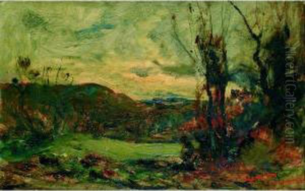 Paysage Aux Arbres Nus A Droite Oil Painting by Francois Auguste Ravier