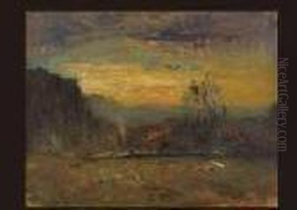 Sunset Oil Painting by Francois Auguste Ravier