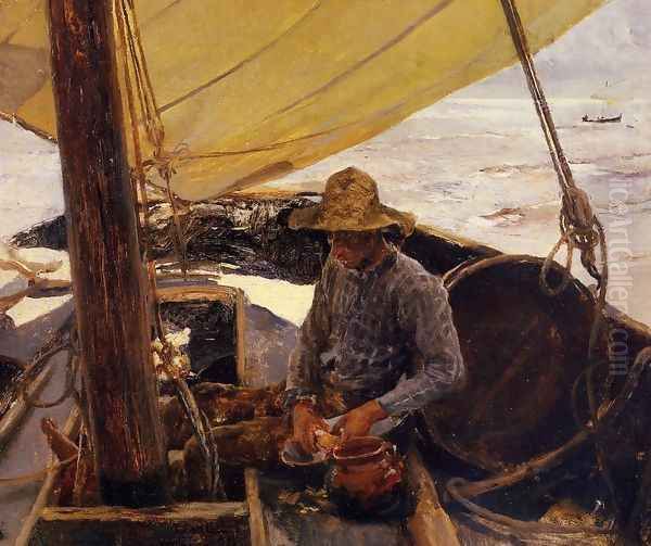 Peeling Potatoes Oil Painting by Joaquin Sorolla Y Bastida