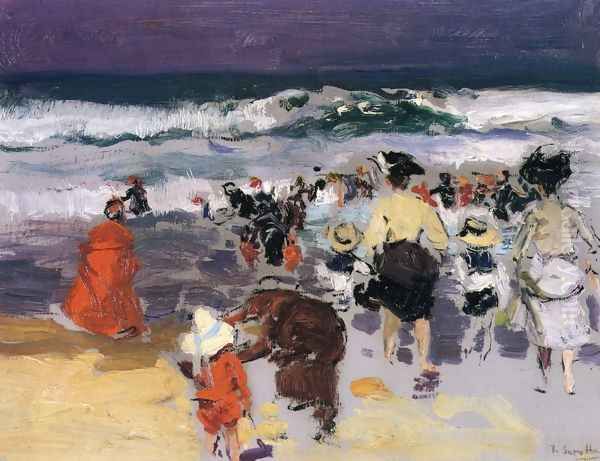 The Beach at Biarritz (sketch) Oil Painting by Joaquin Sorolla Y Bastida