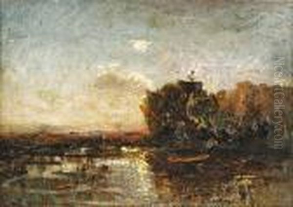 L'etang Oil Painting by Francois Auguste Ravier