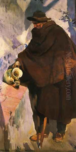 Elderly Castellano Pouring Wine Oil Painting by Joaquin Sorolla Y Bastida