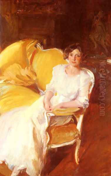 Clotidle sentada en el sofa (Clotilde Seated on the Sofa) Oil Painting by Joaquin Sorolla Y Bastida