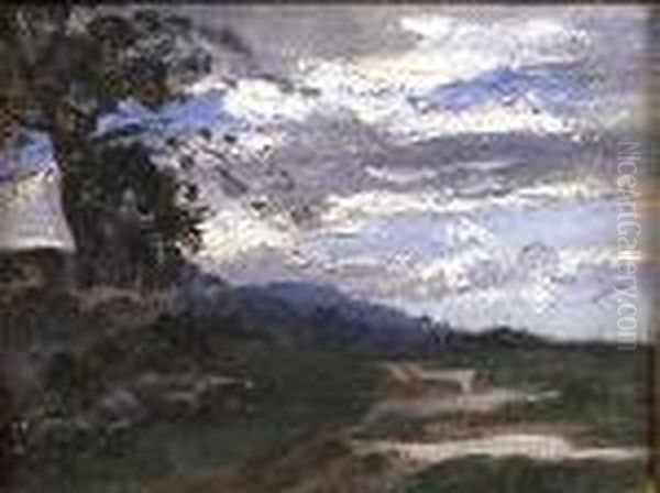 Paysage Au Ciel D'orage. Oil Painting by Francois Auguste Ravier