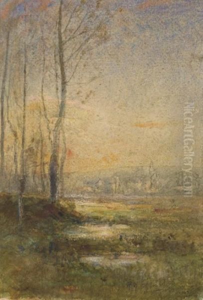 Paysage Marecageux Au Crepuscule Oil Painting by Francois Auguste Ravier