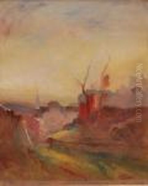 Morestel ? Huile Sur Papier Oil Painting by Francois Auguste Ravier