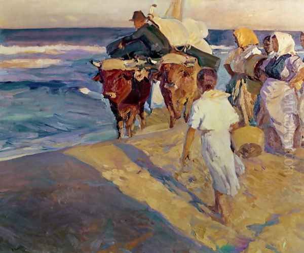 Towing in the boat, Valencia Beach, 1916 Oil Painting by Joaquin Sorolla Y Bastida