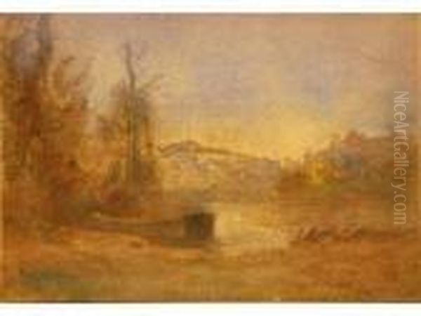 :letang De Roche Pres De Morestel A Oil Painting by Francois Auguste Ravier