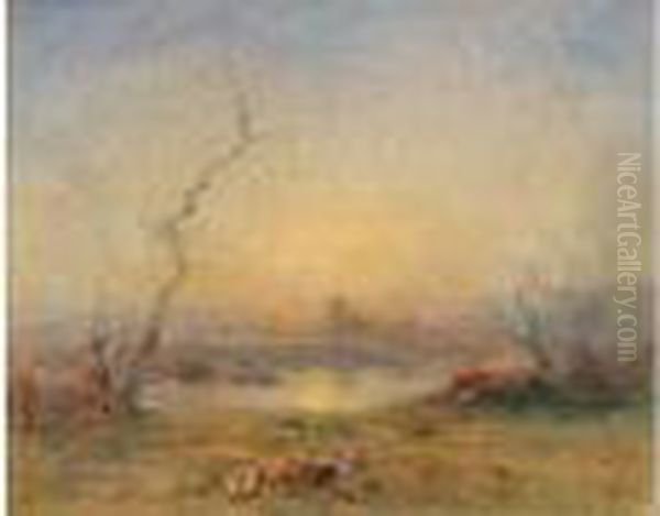 L'etang Au Soleil Couchant Oil Painting by Francois Auguste Ravier