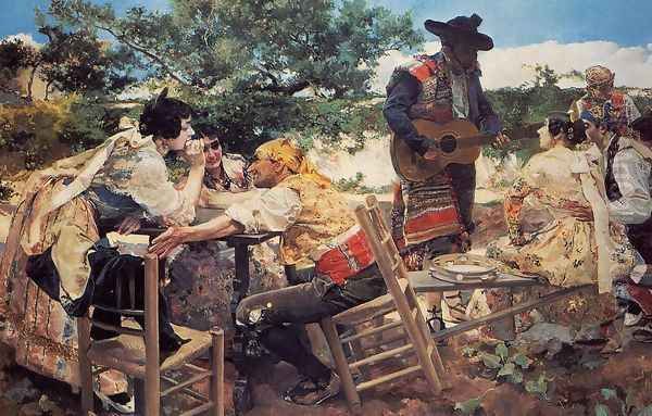 Valencian Scene Oil Painting by Joaquin Sorolla Y Bastida