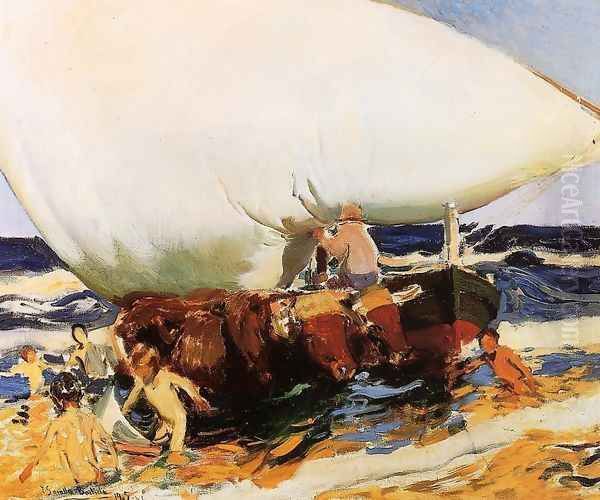 On the Beach, Valencia Oil Painting by Joaquin Sorolla Y Bastida