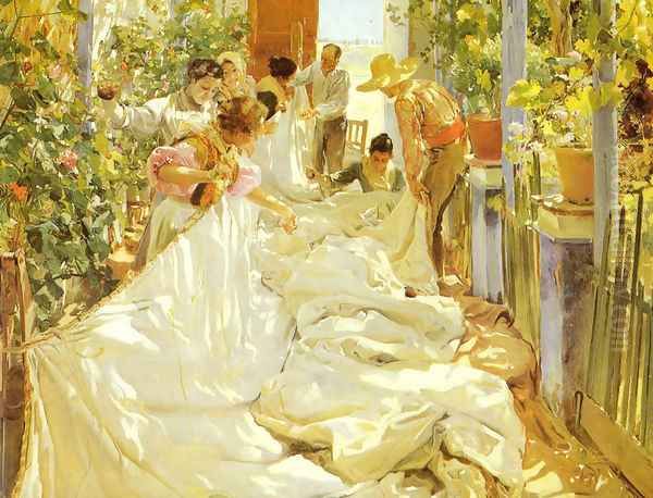 Cosiendo la vela (Sewing the Sail) Oil Painting by Joaquin Sorolla Y Bastida