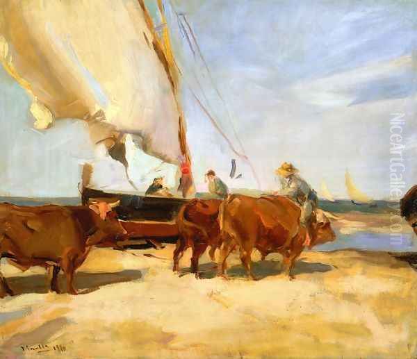 On the Beach at Valencia Oil Painting by Joaquin Sorolla Y Bastida